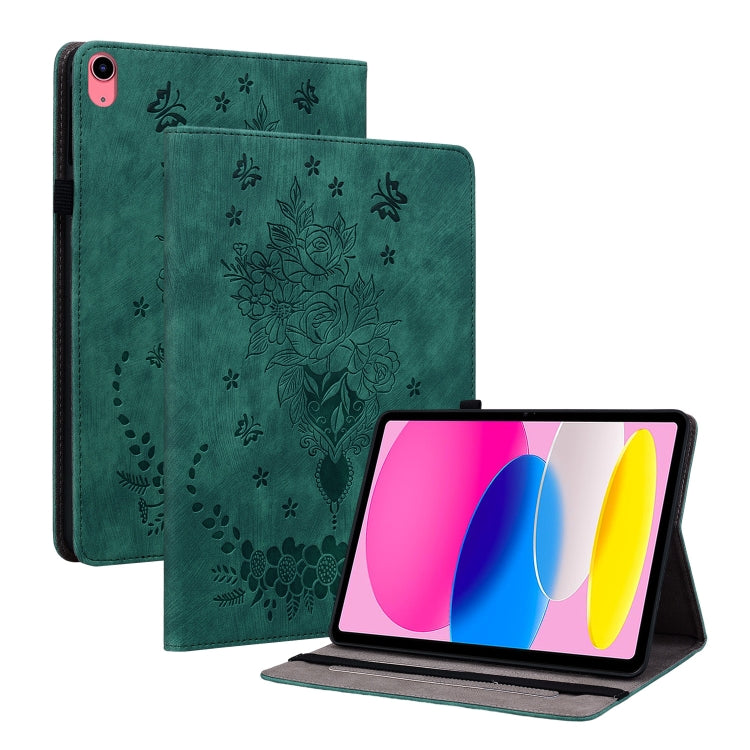 For iPad 2025 / 2022 Butterfly Rose Embossed Leather Tablet Case(Green) - iPad 2025 / 2022 Cases by buy2fix | Online Shopping UK | buy2fix