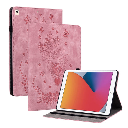 For iPad 10.2 2021 / Air 10.5 2019 Butterfly Rose Embossed Leather Smart Tablet Case(Pink) - iPad 10.2 Cases by buy2fix | Online Shopping UK | buy2fix