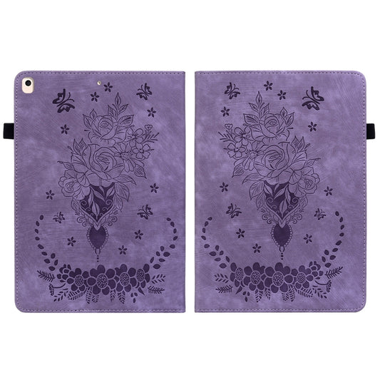 For iPad 10.2 2021 / Air 10.5 2019 Butterfly Rose Embossed Leather Smart Tablet Case(Purple) - iPad 10.2 Cases by buy2fix | Online Shopping UK | buy2fix