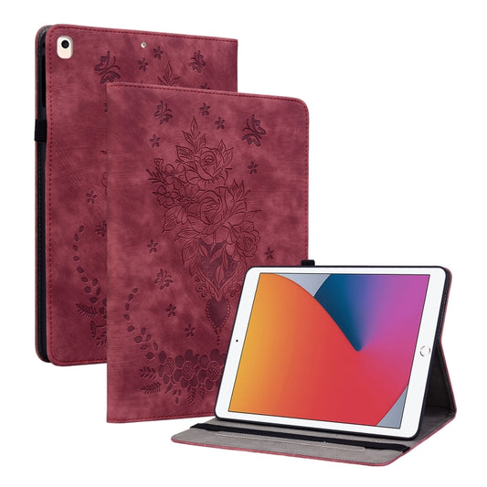 For iPad 10.2 2021 / Air 10.5 2019 Butterfly Rose Embossed Leather Smart Tablet Case(Red) - iPad 10.2 Cases by buy2fix | Online Shopping UK | buy2fix