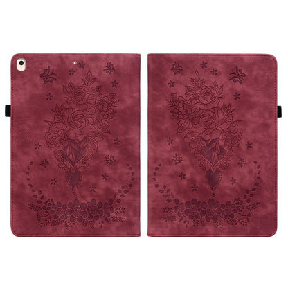 For iPad 10.2 2021 / Air 10.5 2019 Butterfly Rose Embossed Leather Smart Tablet Case(Red) - iPad 10.2 Cases by buy2fix | Online Shopping UK | buy2fix
