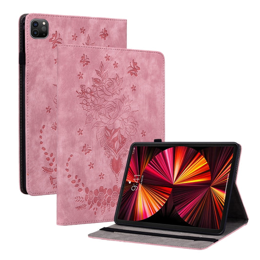 For iPad Pro 11 2021 / Air 4 2020 Butterfly Rose Embossed Leather Smart Tablet Case(Pink) - iPad Pro 11 (2022/2021) Cases by buy2fix | Online Shopping UK | buy2fix