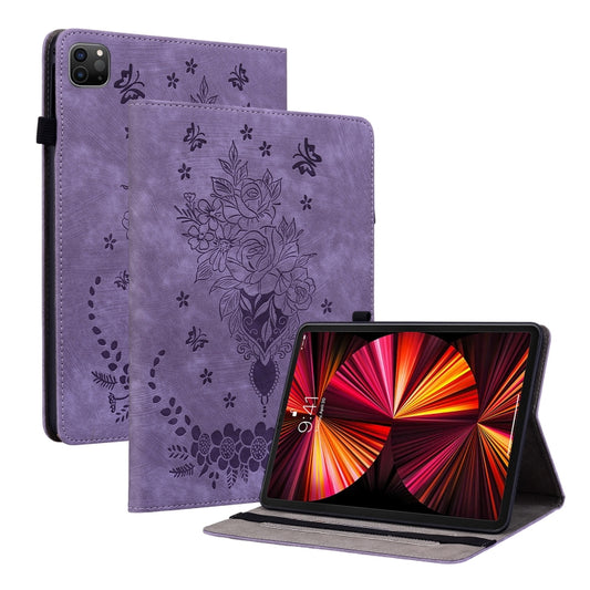 For iPad Pro 11 2021 / Air 4 2020 Butterfly Rose Embossed Leather Smart Tablet Case(Purple) - iPad Pro 11 (2022/2021) Cases by buy2fix | Online Shopping UK | buy2fix