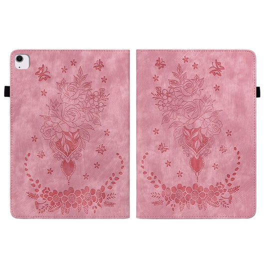 For iPad Air 11 2025 / 2024 Butterfly Rose Embossed Leather Smart Tablet Case(Pink) - iPad Air 11 2025 / 2024 Cases by buy2fix | Online Shopping UK | buy2fix