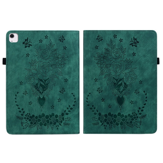For iPad Air 11 2025 / 2024 Butterfly Rose Embossed Leather Smart Tablet Case(Green) - iPad Air 11 2025 / 2024 Cases by buy2fix | Online Shopping UK | buy2fix
