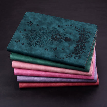 For iPad 10.2 2021 / Air 10.5 2019 Butterfly Rose Embossed Leather Smart Tablet Case(Dark Blue) - iPad 10.2 Cases by buy2fix | Online Shopping UK | buy2fix