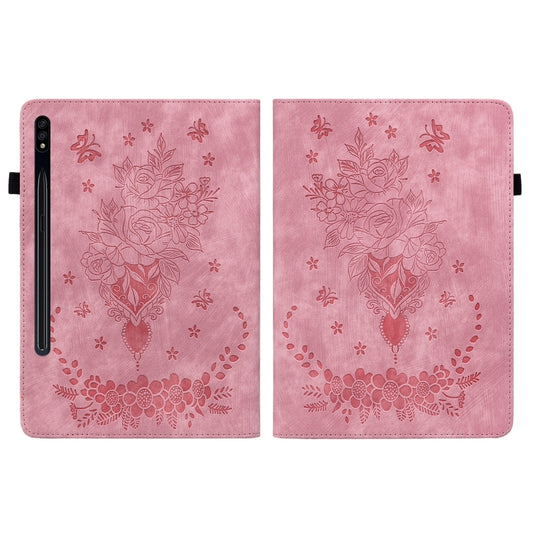 For Samsung Galaxy Tab S7 / S8 Butterfly Rose Embossed Leather Tablet Case(Pink) by buy2fix