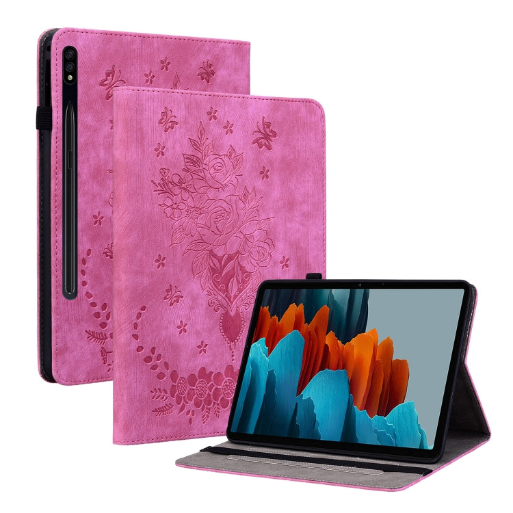 For Samsung Galaxy Tab S7 / S8 Butterfly Rose Embossed Leather Tablet Case(Rose Red) by buy2fix