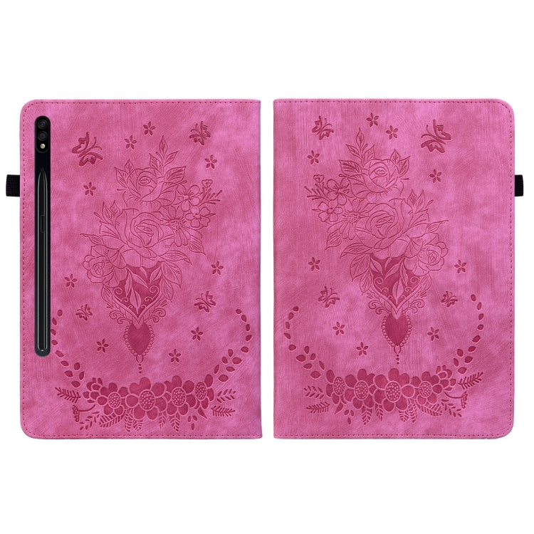 For Samsung Galaxy Tab S7 / S8 Butterfly Rose Embossed Leather Tablet Case(Rose Red) by buy2fix