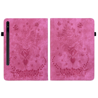 For Samsung Galaxy Tab S7 / S8 Butterfly Rose Embossed Leather Tablet Case(Rose Red) by buy2fix