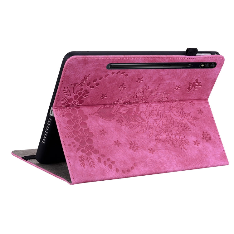 For Samsung Galaxy Tab S7 / S8 Butterfly Rose Embossed Leather Tablet Case(Rose Red) by buy2fix