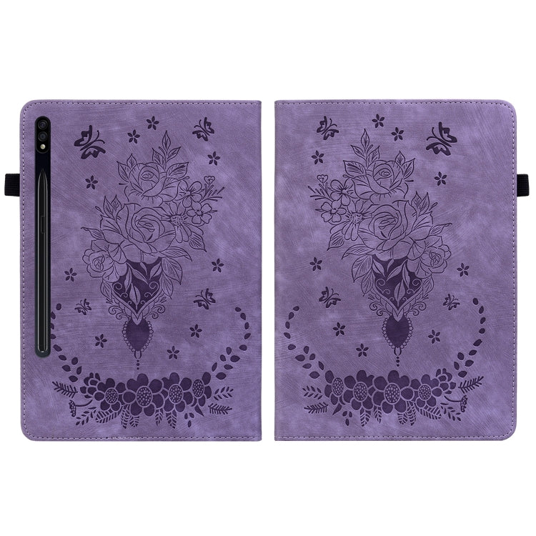 For Samsung Galaxy Tab S7 / S8 Butterfly Rose Embossed Leather Tablet Case(Purple) by buy2fix