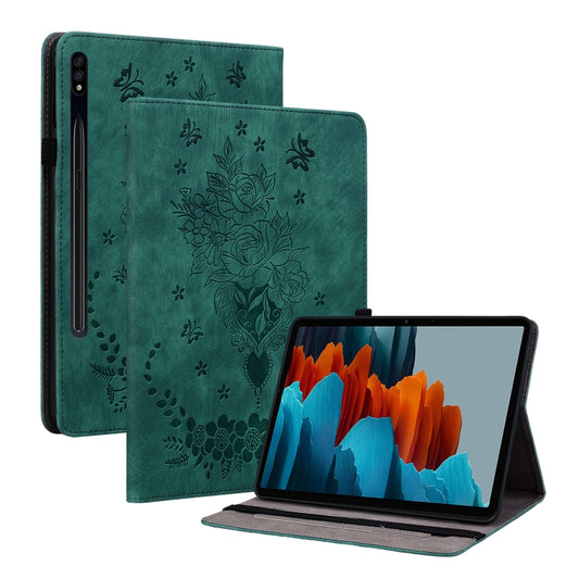 For Samsung Galaxy Tab S7 / S8 Butterfly Rose Embossed Leather Tablet Case(Green) by buy2fix
