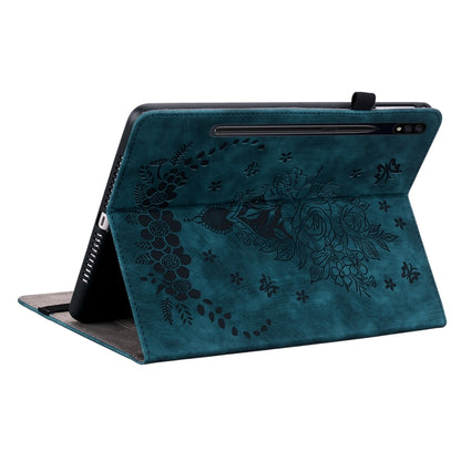 For Samsung Galaxy Tab S7 / S8 Butterfly Rose Embossed Leather Tablet Case(Dark Blue) by buy2fix