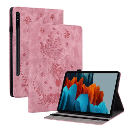 For Samsung Galaxy Tab S8+ / S7+ / S7 FE Butterfly Rose Embossed Leather Tablet Case(Pink) by buy2fix