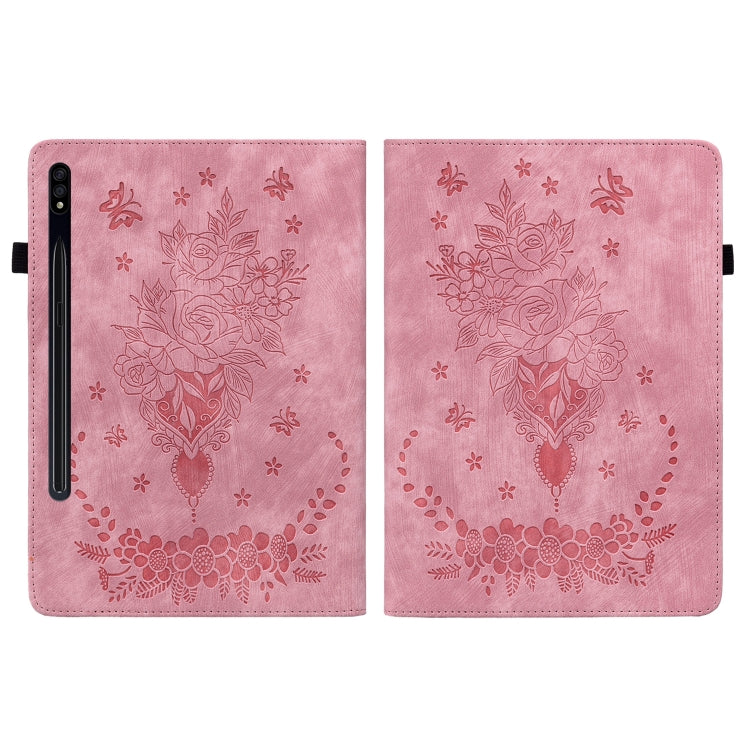 For Samsung Galaxy Tab S8+ / S7+ / S7 FE Butterfly Rose Embossed Leather Tablet Case(Pink) by buy2fix