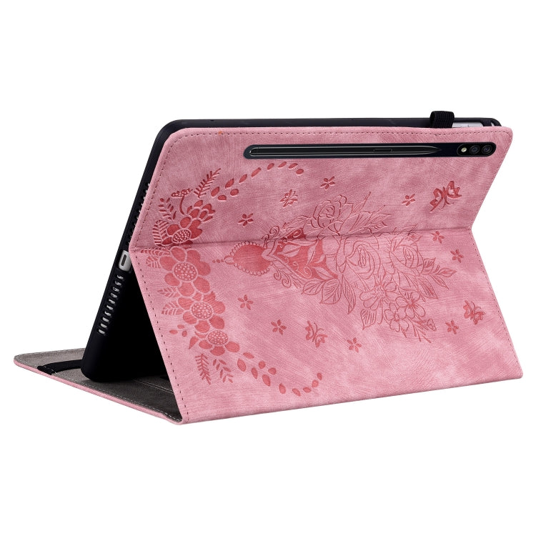 For Samsung Galaxy Tab S8+ / S7+ / S7 FE Butterfly Rose Embossed Leather Tablet Case(Pink) by buy2fix