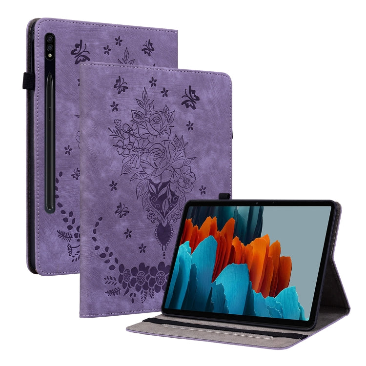 For Samsung Galaxy Tab S8+ / S7+ / S7 FE Butterfly Rose Embossed Leather Tablet Case(Purple) by buy2fix