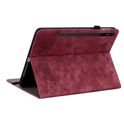 For Samsung Galaxy Tab S8+ / S7+ / S7 FE Butterfly Rose Embossed Leather Tablet Case(Red) by buy2fix