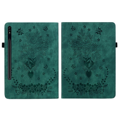 For Samsung Galaxy Tab S8+ / S7+ / S7 FE Butterfly Rose Embossed Leather Tablet Case(Green) by buy2fix