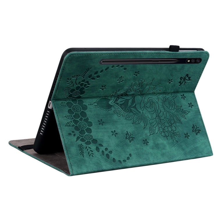 For Samsung Galaxy Tab S8+ / S7+ / S7 FE Butterfly Rose Embossed Leather Tablet Case(Green) by buy2fix