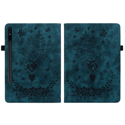 For Samsung Galaxy Tab S8+ / S7+ / S7 FE Butterfly Rose Embossed Leather Tablet Case(Dark Blue) by buy2fix