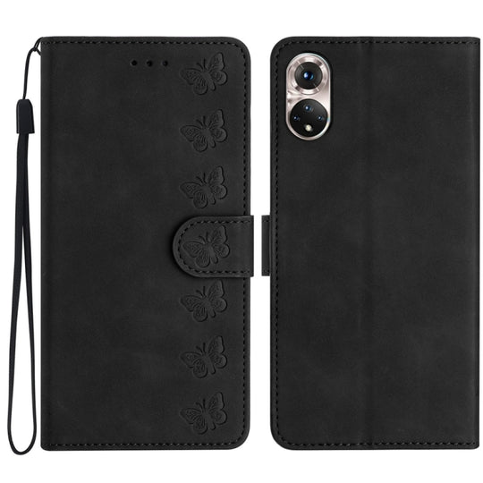 For Honor 50 Seven Butterflies Embossed Leather Phone Case(Black)