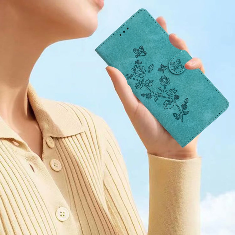 For iPhone 16 Plus Flower Butterfly Embossing Pattern Leather Phone Case(Sky Blue) - iPhone 16 Plus Cases by buy2fix | Online Shopping UK | buy2fix