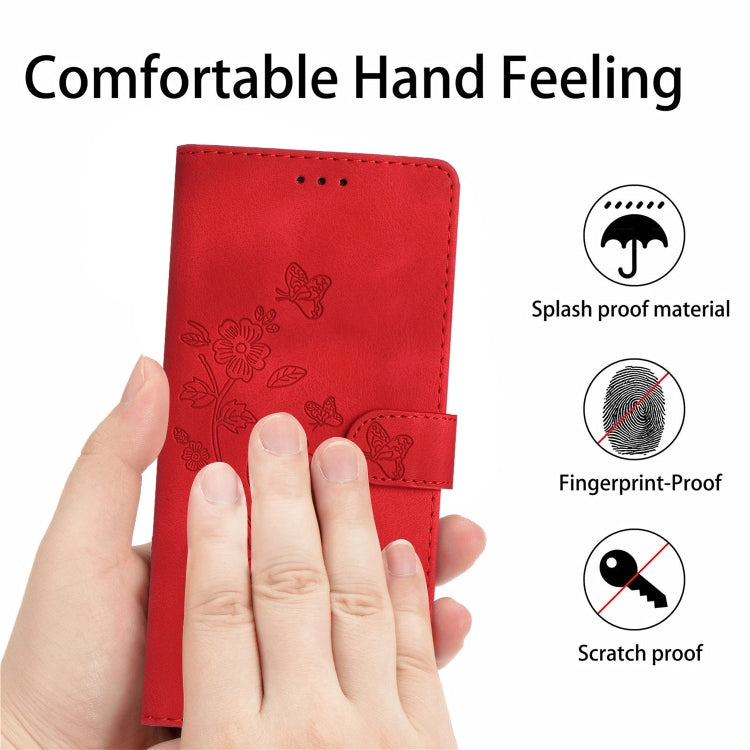 For iPhone 16 Pro Flower Butterfly Embossing Pattern Leather Phone Case(Red) by buy2fix