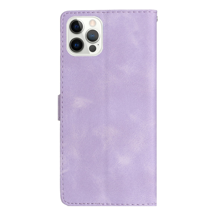 For iPhone 16 Pro Flower Butterfly Embossing Pattern Leather Phone Case(Purple) by buy2fix