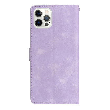For iPhone 16 Pro Flower Butterfly Embossing Pattern Leather Phone Case(Purple) by buy2fix