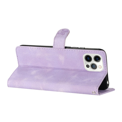 For iPhone 16 Pro Flower Butterfly Embossing Pattern Leather Phone Case(Purple) by buy2fix