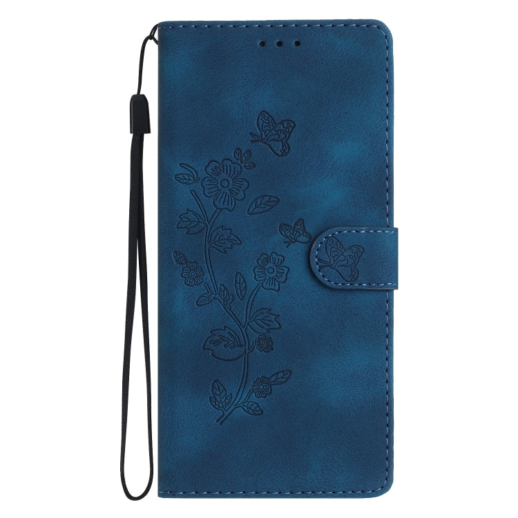 For iPhone 16 Pro Max Flower Butterfly Embossing Pattern Leather Phone Case(Blue) by buy2fix