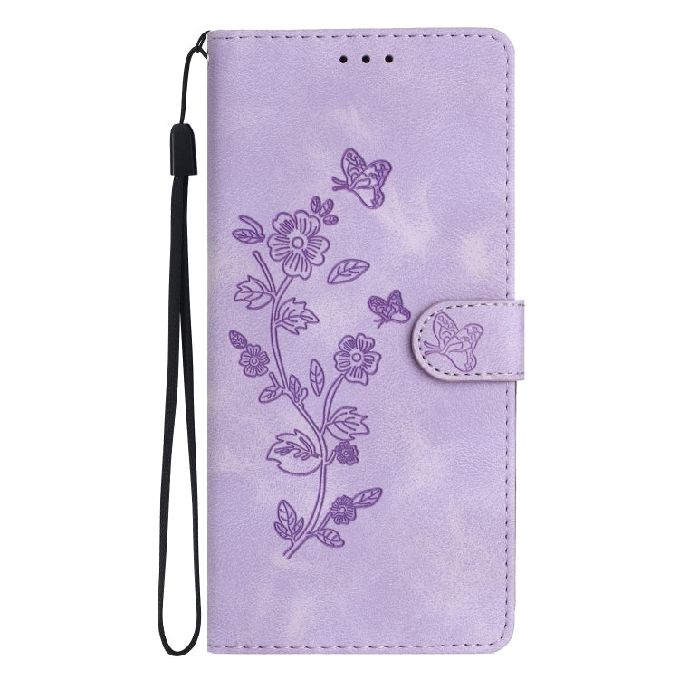 For iPhone 16 Pro Max Flower Butterfly Embossing Pattern Leather Phone Case(Purple) by buy2fix