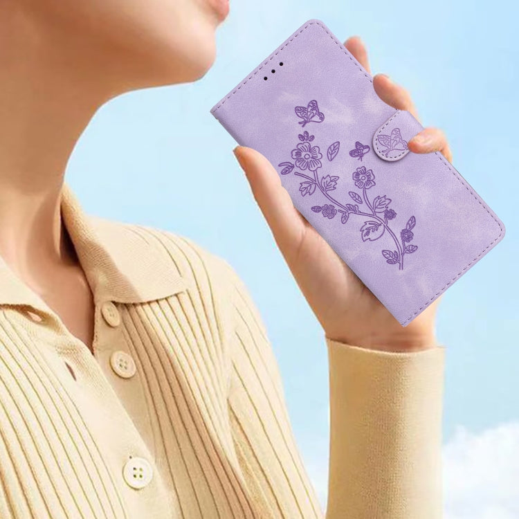 For iPhone 16 Pro Max Flower Butterfly Embossing Pattern Leather Phone Case(Purple) by buy2fix