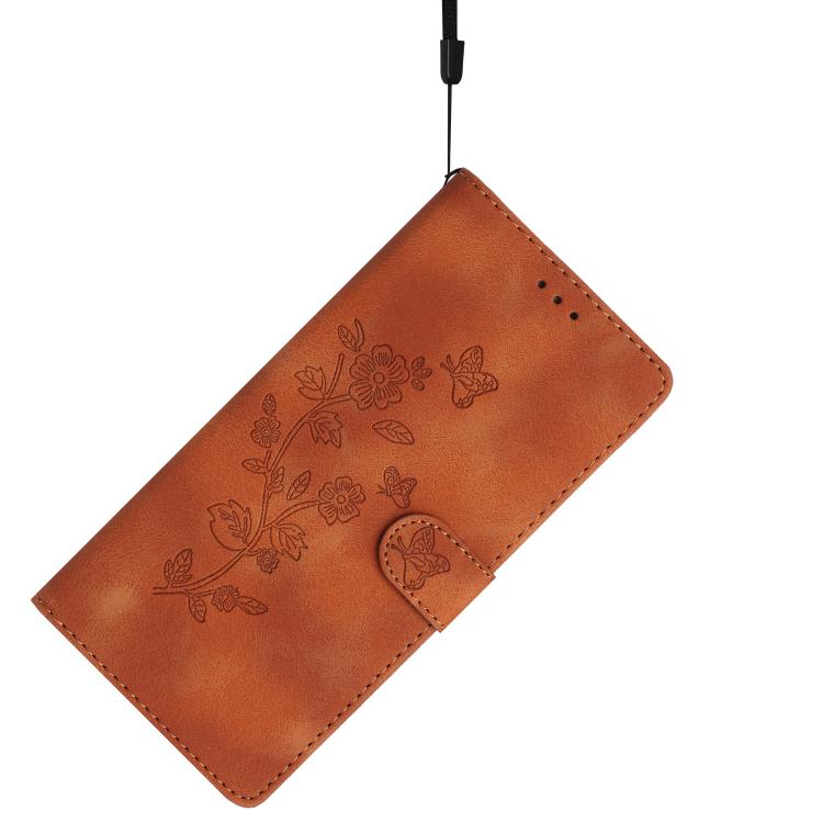 For iPhone 16e Flower Butterfly Embossing Pattern Leather Phone Case(Brown) - iPhone 16e Cases by buy2fix | Online Shopping UK | buy2fix