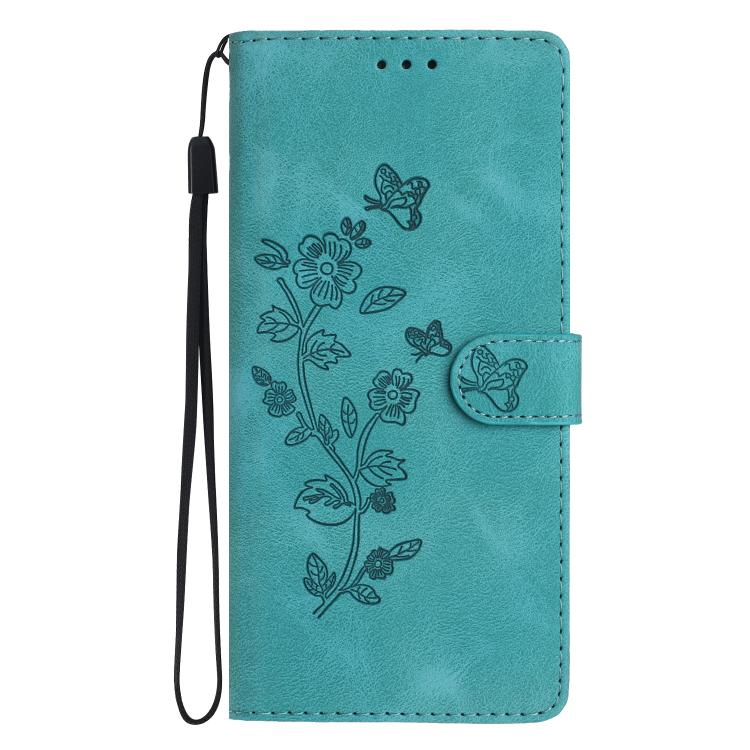 For iPhone 16e Flower Butterfly Embossing Pattern Leather Phone Case(Sky Blue) - iPhone 16e Cases by buy2fix | Online Shopping UK | buy2fix