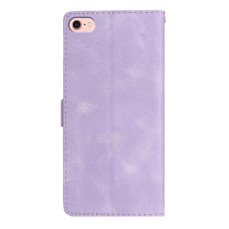 For iPhone 16e Flower Butterfly Embossing Pattern Leather Phone Case(Purple) - iPhone 16e Cases by buy2fix | Online Shopping UK | buy2fix