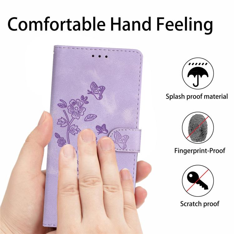 For iPhone 16e Flower Butterfly Embossing Pattern Leather Phone Case(Purple) - iPhone 16e Cases by buy2fix | Online Shopping UK | buy2fix