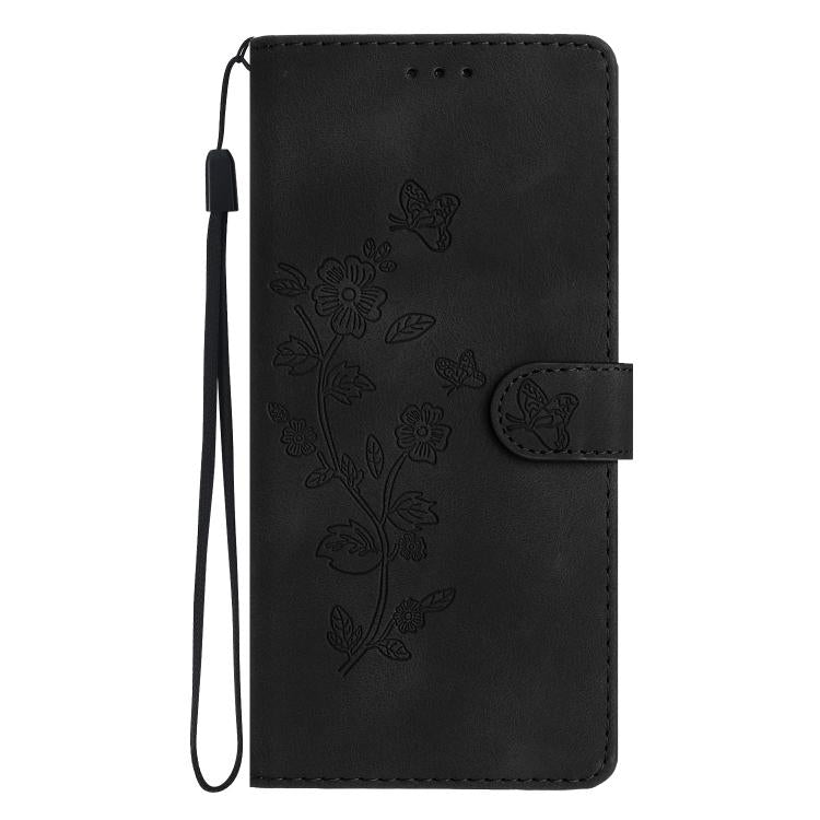 For iPhone 16e Flower Butterfly Embossing Pattern Leather Phone Case(Black) - iPhone 16e Cases by buy2fix | Online Shopping UK | buy2fix