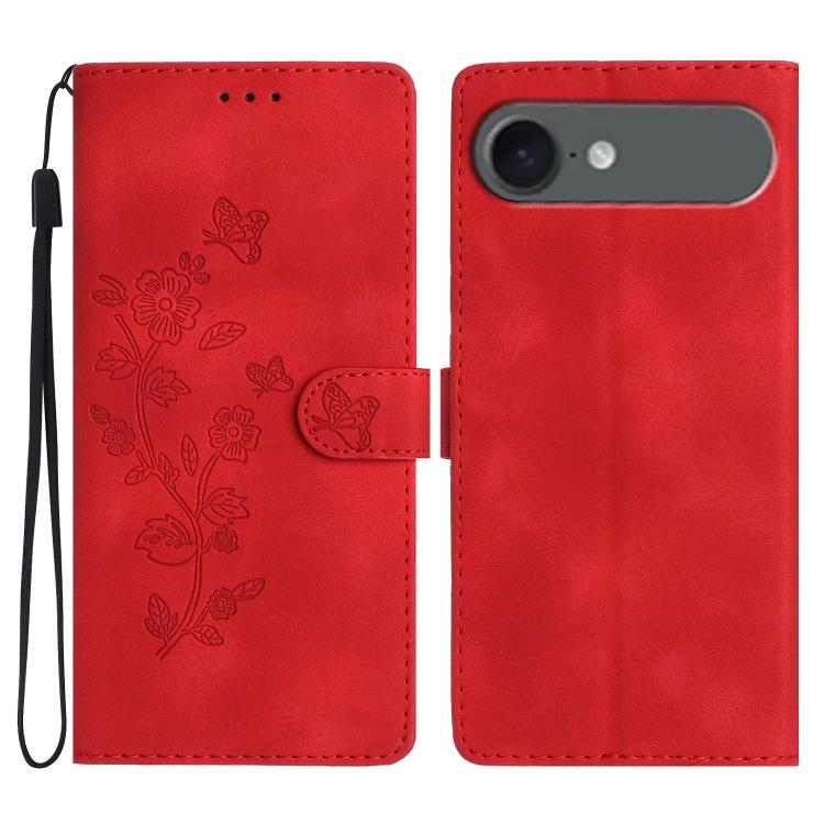 For iPhone Air Flower Butterfly Embossing Pattern Leather Phone Case(Red) - iPhone Air Cases by buy2fix | Online Shopping UK | buy2fix