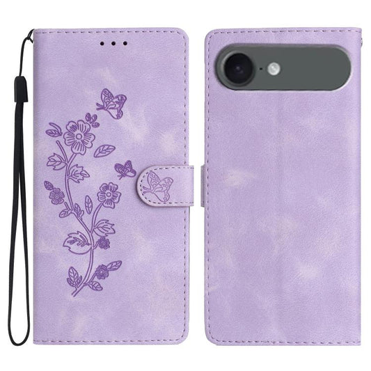 For iPhone Air Flower Butterfly Embossing Pattern Leather Phone Case(Purple) - iPhone Air Cases by buy2fix | Online Shopping UK | buy2fix