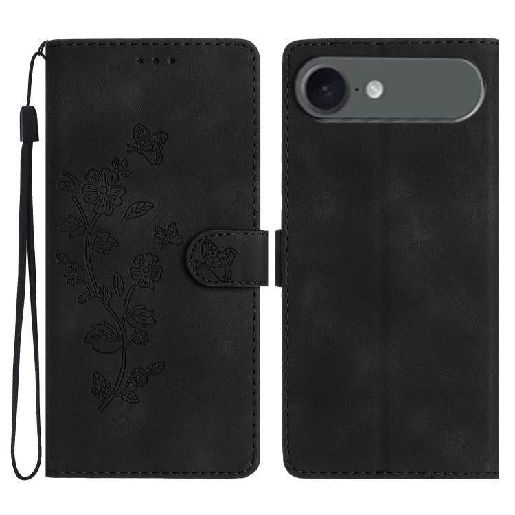 For iPhone Air Flower Butterfly Embossing Pattern Leather Phone Case(Black) - iPhone Air Cases by buy2fix | Online Shopping UK | buy2fix