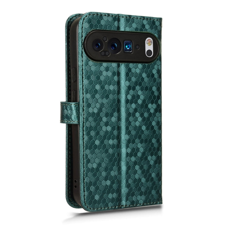 For Google Pixel 9 Pro Honeycomb Dot Texture Leather Phone Case(Green) by buy2fix