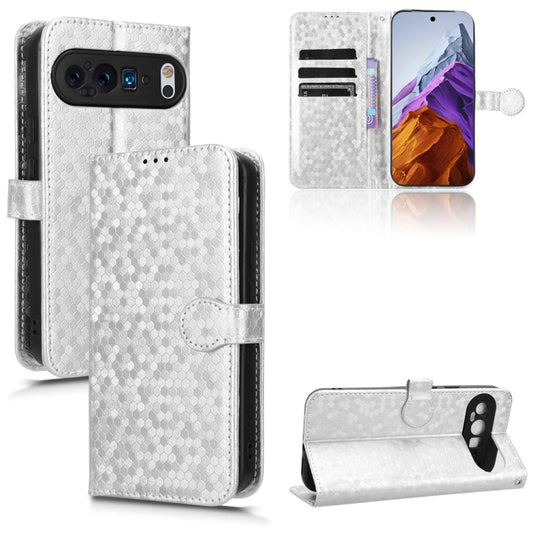 For Google Pixel 9 Pro Honeycomb Dot Texture Leather Phone Case(Silver) by buy2fix