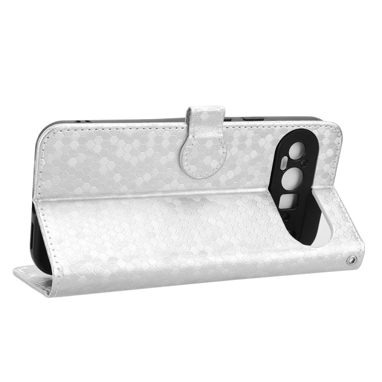 For Google Pixel 9 Pro Honeycomb Dot Texture Leather Phone Case(Silver) by buy2fix