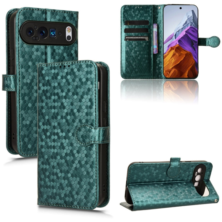 For Google Pixel 9 Pro XL Honeycomb Dot Texture Leather Phone Case(Green) by buy2fix