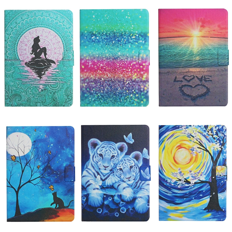 For 7 inch Universal Tablet PC Colored Drawing Pattern Horizontal Flip Leather Case with Holder & Card Slots(Moonlight Cat) - 7 inch by buy2fix | Online Shopping UK | buy2fix