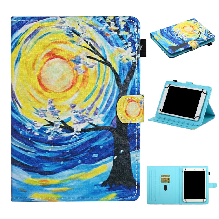 For 8 inch Universal Tablet PC Colored Drawing Pattern Horizontal Flip Leather Case with Holder & Card Slots(Starry Sky Tree) - 8 inch by buy2fix | Online Shopping UK | buy2fix