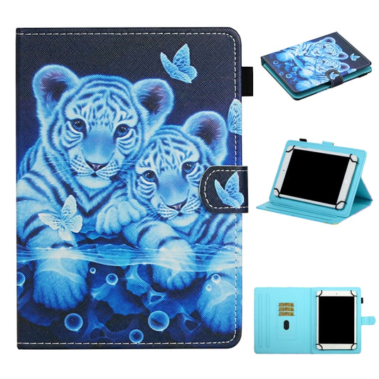 For 10 inch Universal Tablet PC Colored Drawing Pattern Horizontal Flip Leather Case with Holder & Card Slots(Tiger) - 10 - 11 inch by buy2fix | Online Shopping UK | buy2fix